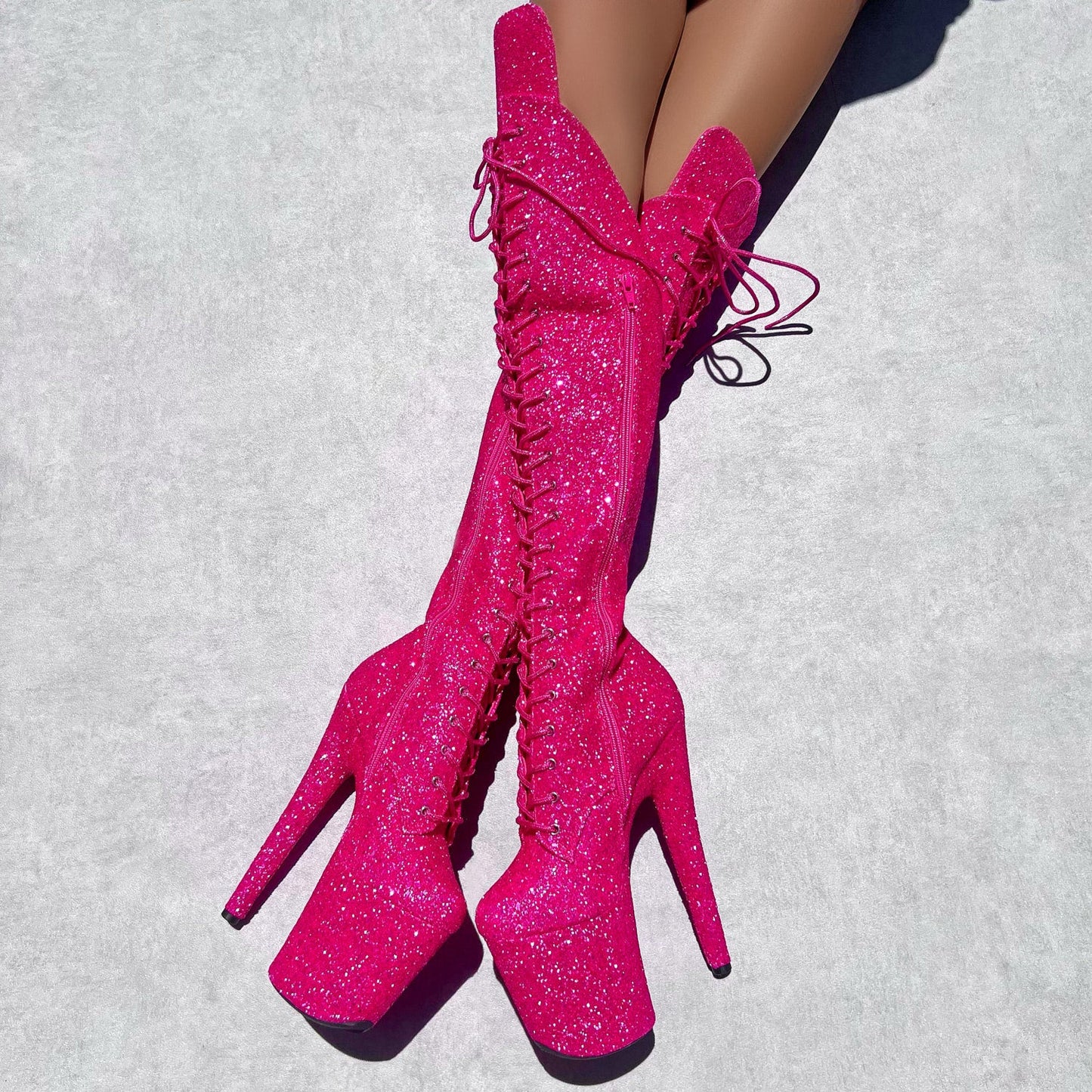 The Giltterati Xtra - WIDE FIT - Over Knee Boot - Kitty Pink - 8 INCH