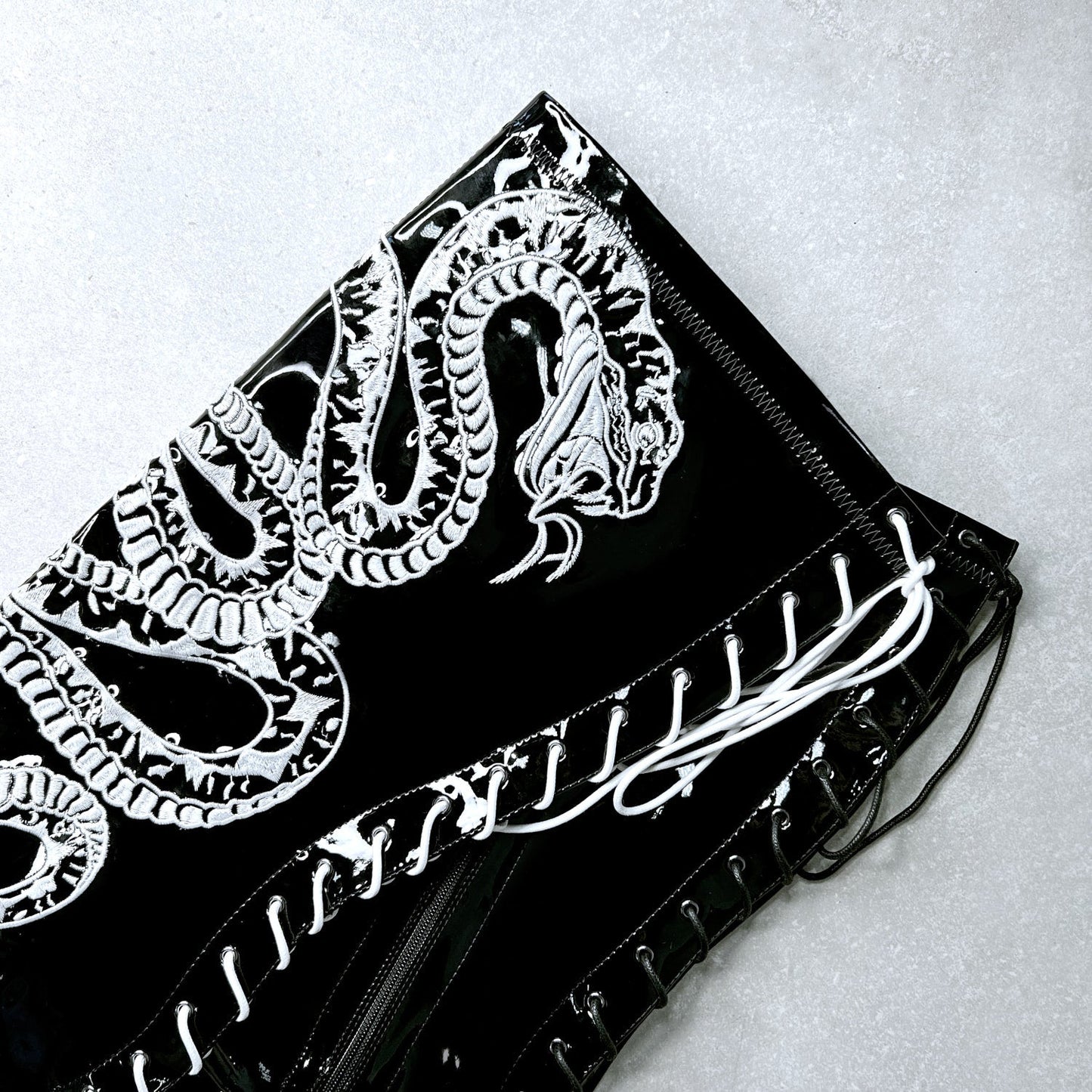 Viper Boot Black with White Thicc Thigh High - 8INCH