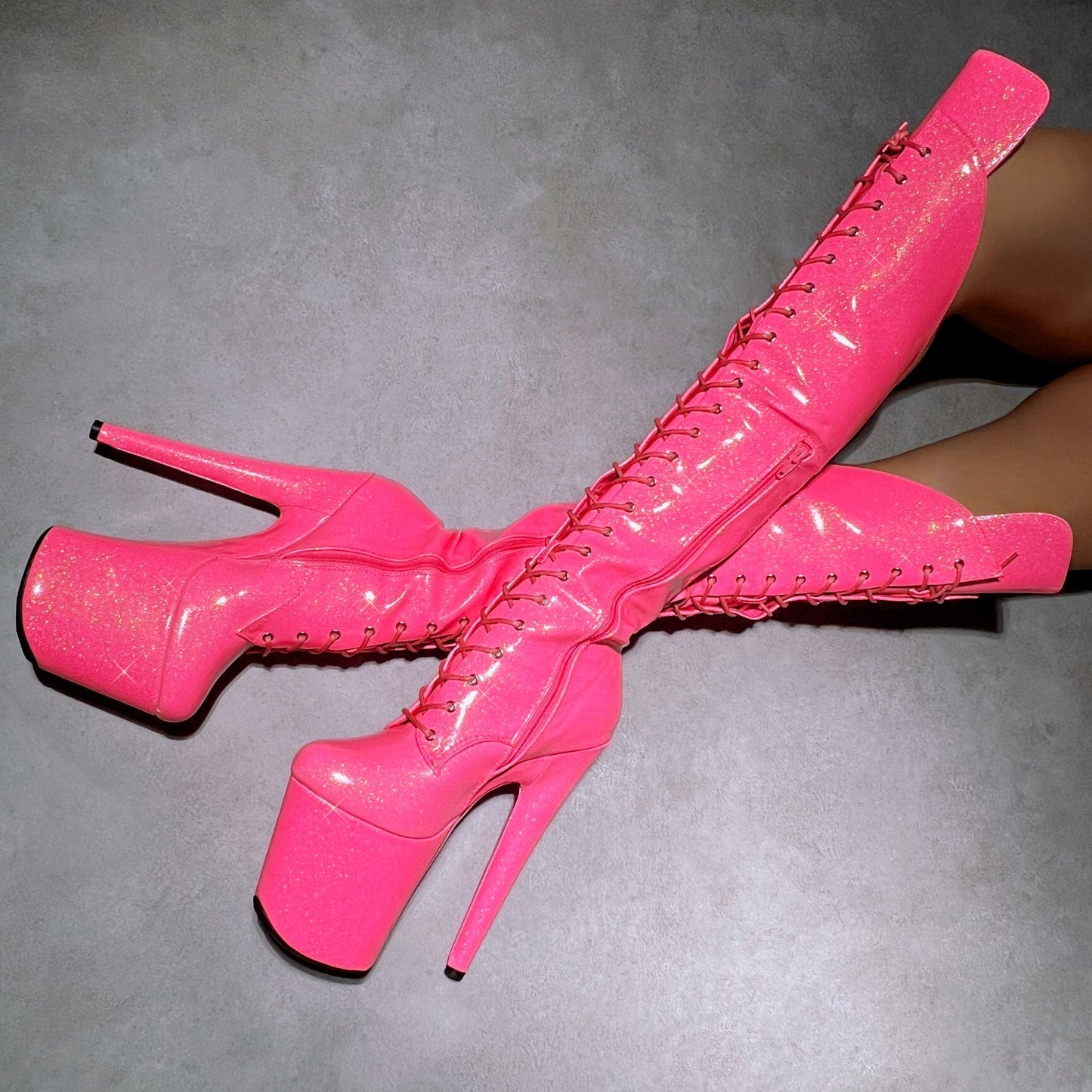 The Glitterati - Juicy Pink Burst Over Knee Boot - 8INCH