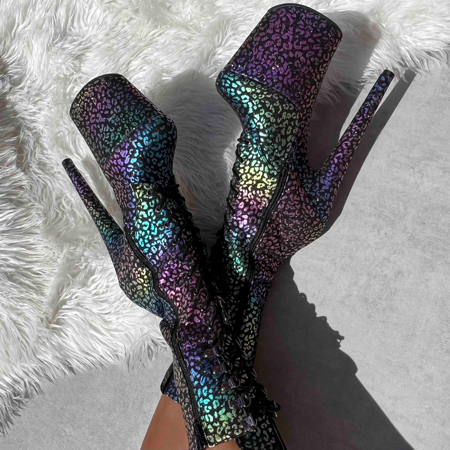 Moonlight Leopard High Ankle Boot - 8 INCH, stripper shoe, stripper heel, pole heel, not a pleaser, platform, dancer, pole dance, floor work