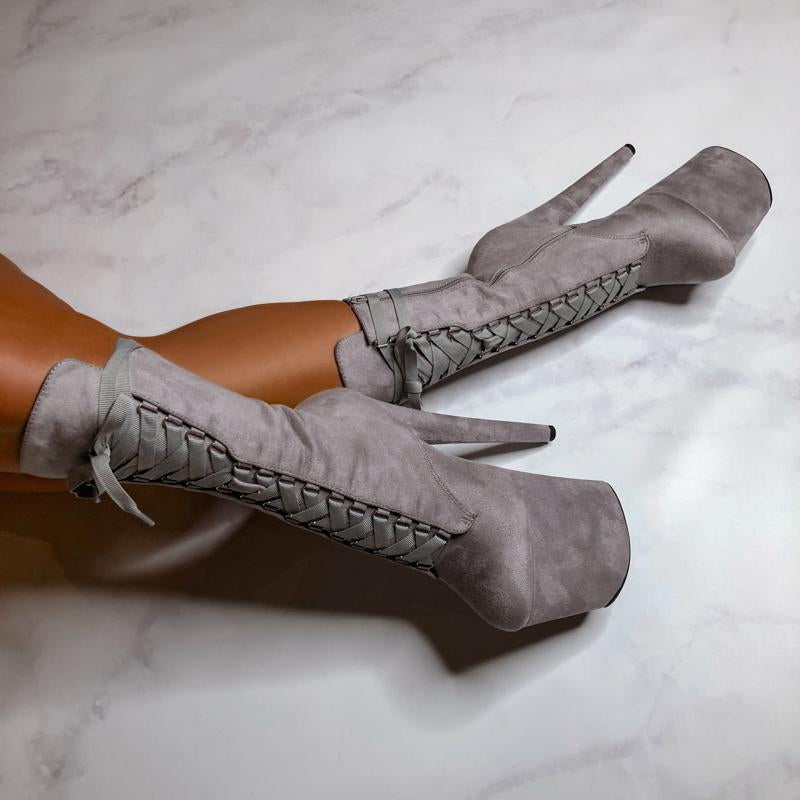 High Babydoll Light Grey - 8 INCH, stripper shoe, stripper heel, pole heel, not a pleaser, platform, dancer, pole dance, floor work