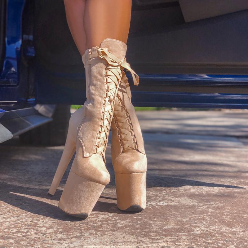 High Babydoll Sand - 8 INCH, stripper shoe, stripper heel, pole heel, not a pleaser, platform, dancer, pole dance, floor work