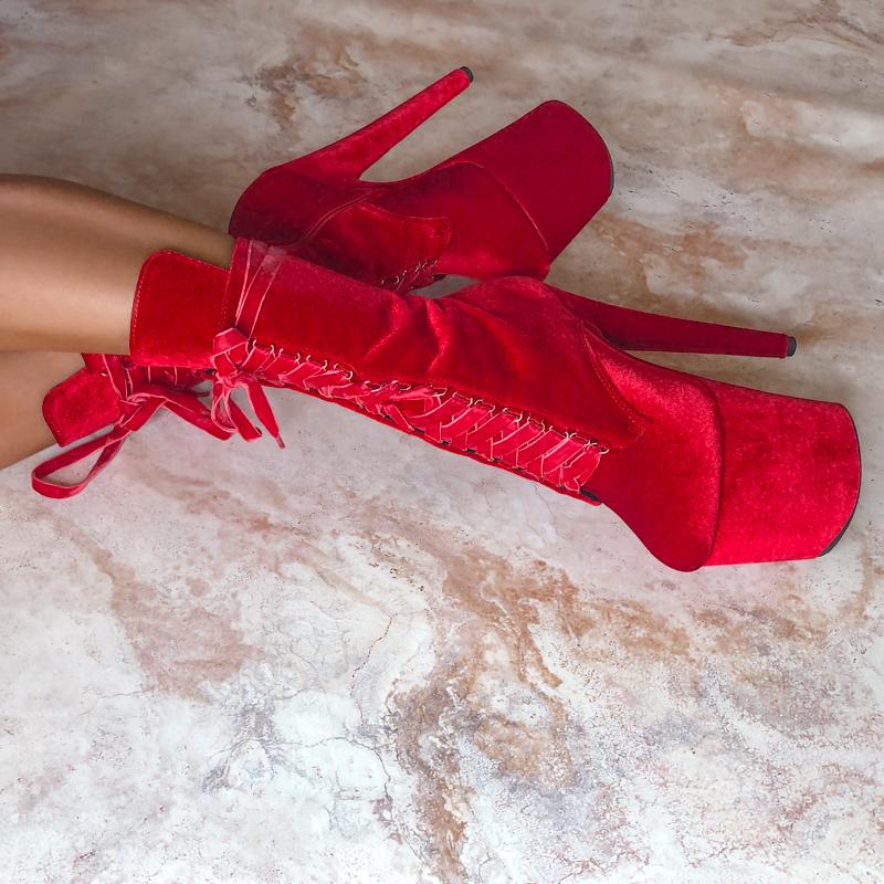 BabyDoll Velvet Bad Blood - 8 INCH, stripper shoe, stripper heel, pole heel, not a pleaser, platform, dancer, pole dance, floor work