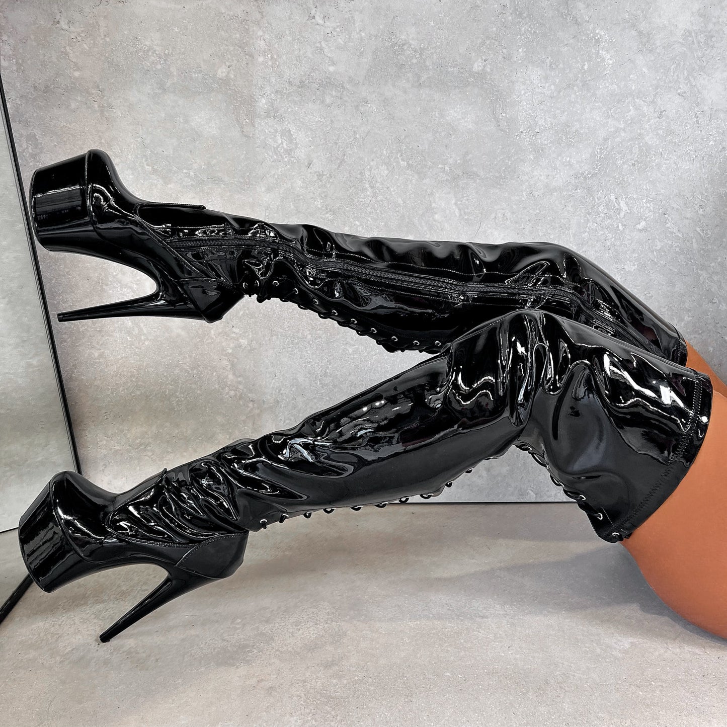 Thicc Thigh High - Black Beatle - 7 INCH, stripper shoe, stripper heel, pole heel, not a pleaser, platform, dancer, pole dance, floor work