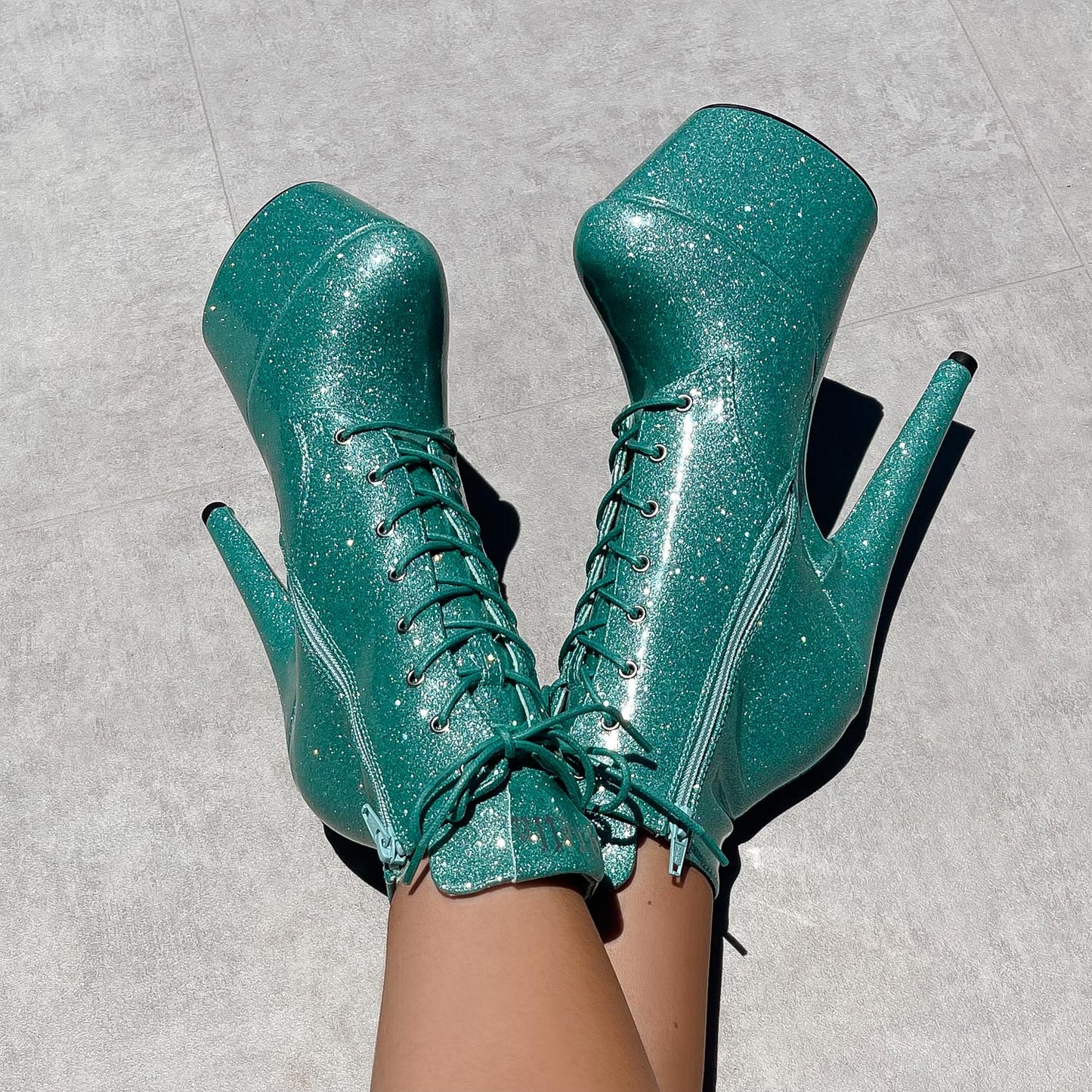 The Glitterati Ankle Boot - Baby Blue - 7 INCH, stripper shoe, stripper heel, pole heel, not a pleaser, platform, dancer, pole dance, floor work
