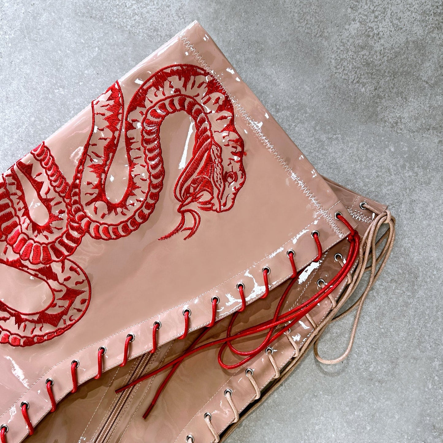 VIPER Boot Tan with Red Thicc Thigh High - 8INCH, stripper shoe, stripper heel, pole heel, not a pleaser, platform, dancer, pole dance, floor work