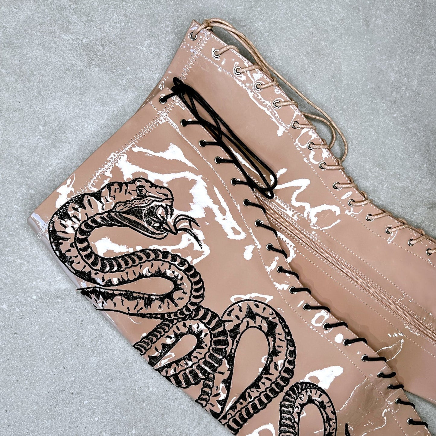 VIPER Boot Tan with Black Thicc Thigh High - 8INCH, stripper shoe, stripper heel, pole heel, not a pleaser, platform, dancer, pole dance, floor work