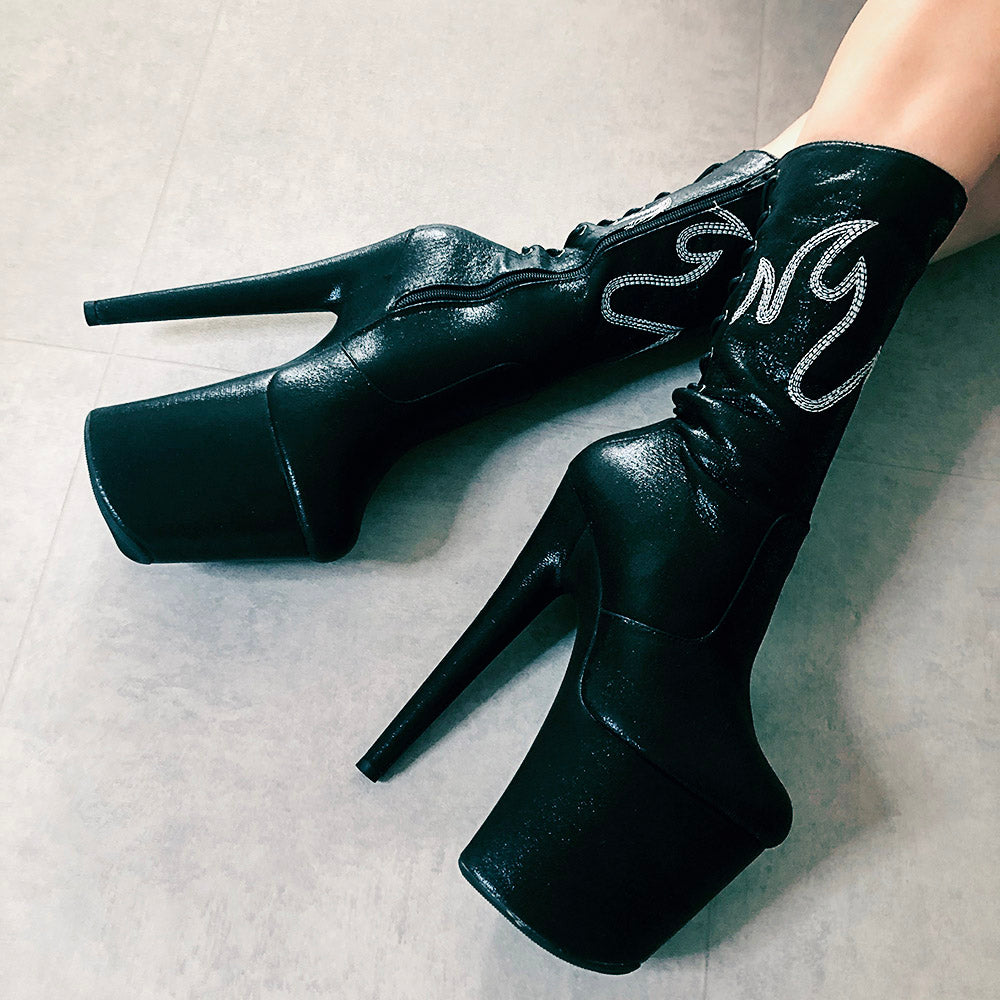 HellGirl Black/Glow Flame - 8 INCH, stripper shoe, stripper heel, pole heel, not a pleaser, platform, dancer, pole dance, floor work