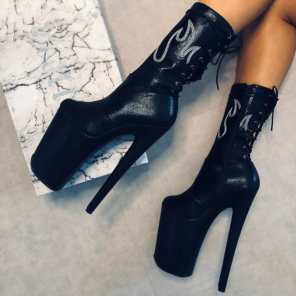 HellGirl Black/Glow Flame - 9 INCH, stripper shoe, stripper heel, pole heel, not a pleaser, platform, dancer, pole dance, floor work