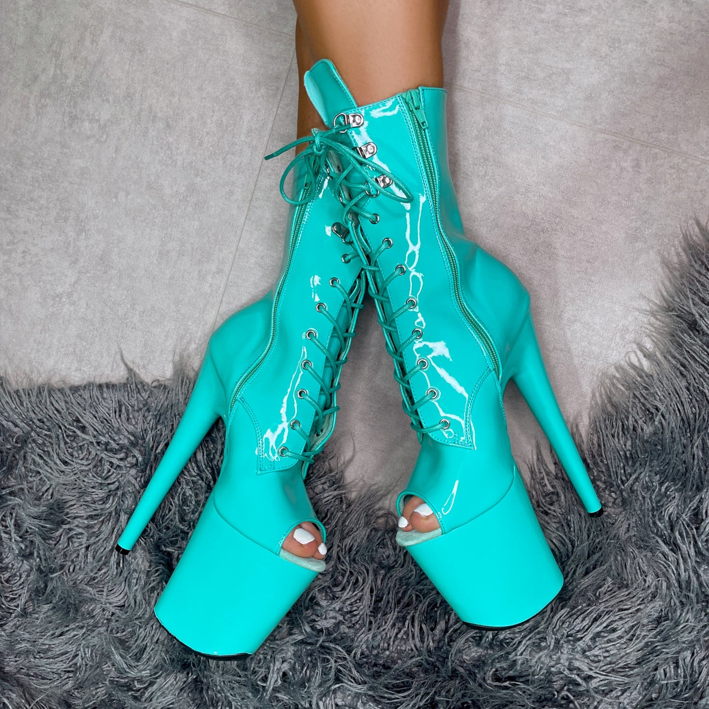 LipKit Open Toe Boot - Minted - 8 INCH, stripper shoe, stripper heel, pole heel, not a pleaser, platform, dancer, pole dance, floor work