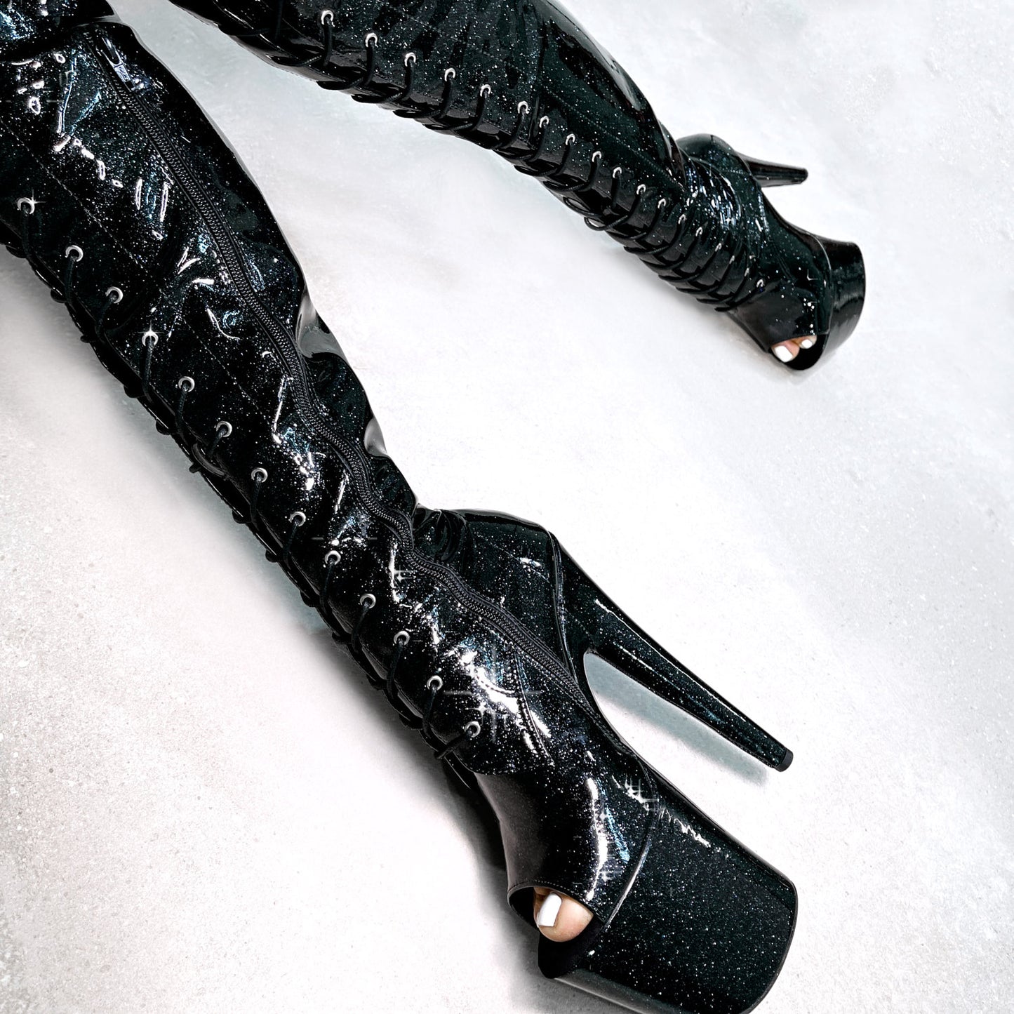Glitterati Thigh High Open Toe - Sin City - 8 INCH, stripper shoe, stripper heel, pole heel, not a pleaser, platform, dancer, pole dance, floor work