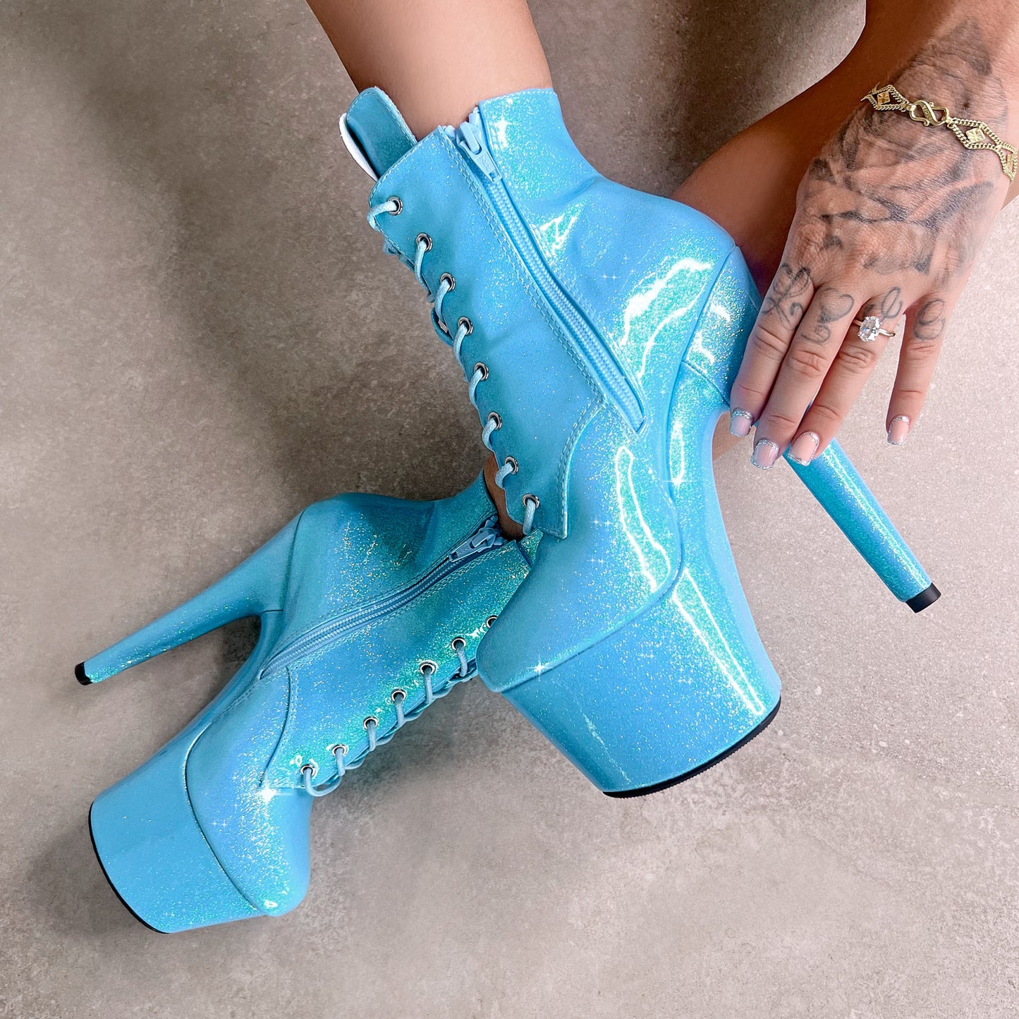 The Glitterati Ankle Boot - Baby Blues *2.0* - 7 INCH, stripper shoe, stripper heel, pole heel, not a pleaser, platform, dancer, pole dance, floor work