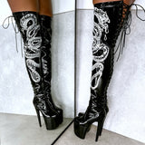 Viper Boot Black with White Thigh High - 8INCH