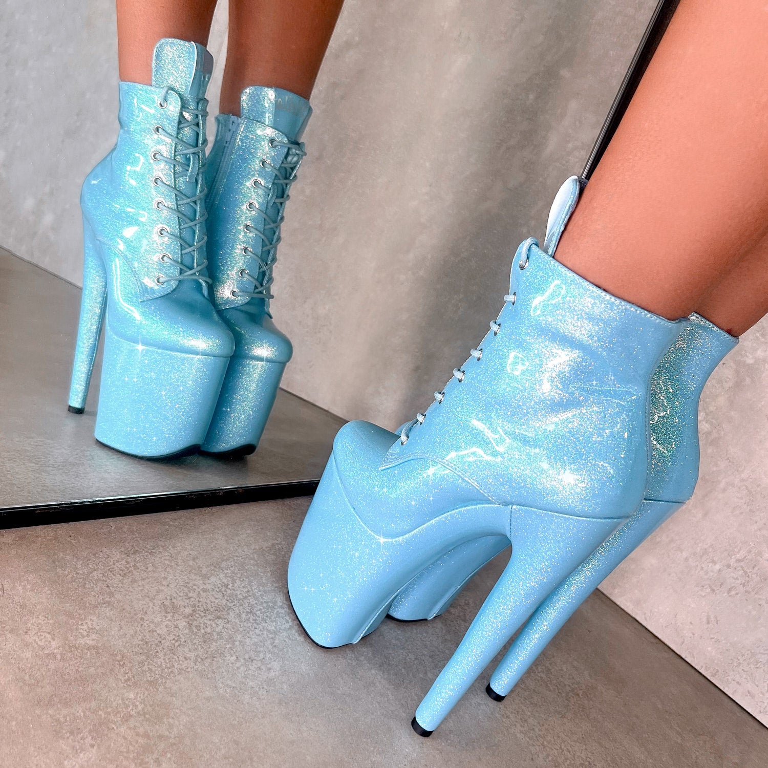 The Glitterati Ankle Boot - Baby Blues *2.0* - 8 INCH, stripper shoe, stripper heel, pole heel, not a pleaser, platform, dancer, pole dance, floor work
