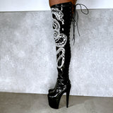 Viper Boot Black with White Thigh High - 8INCH