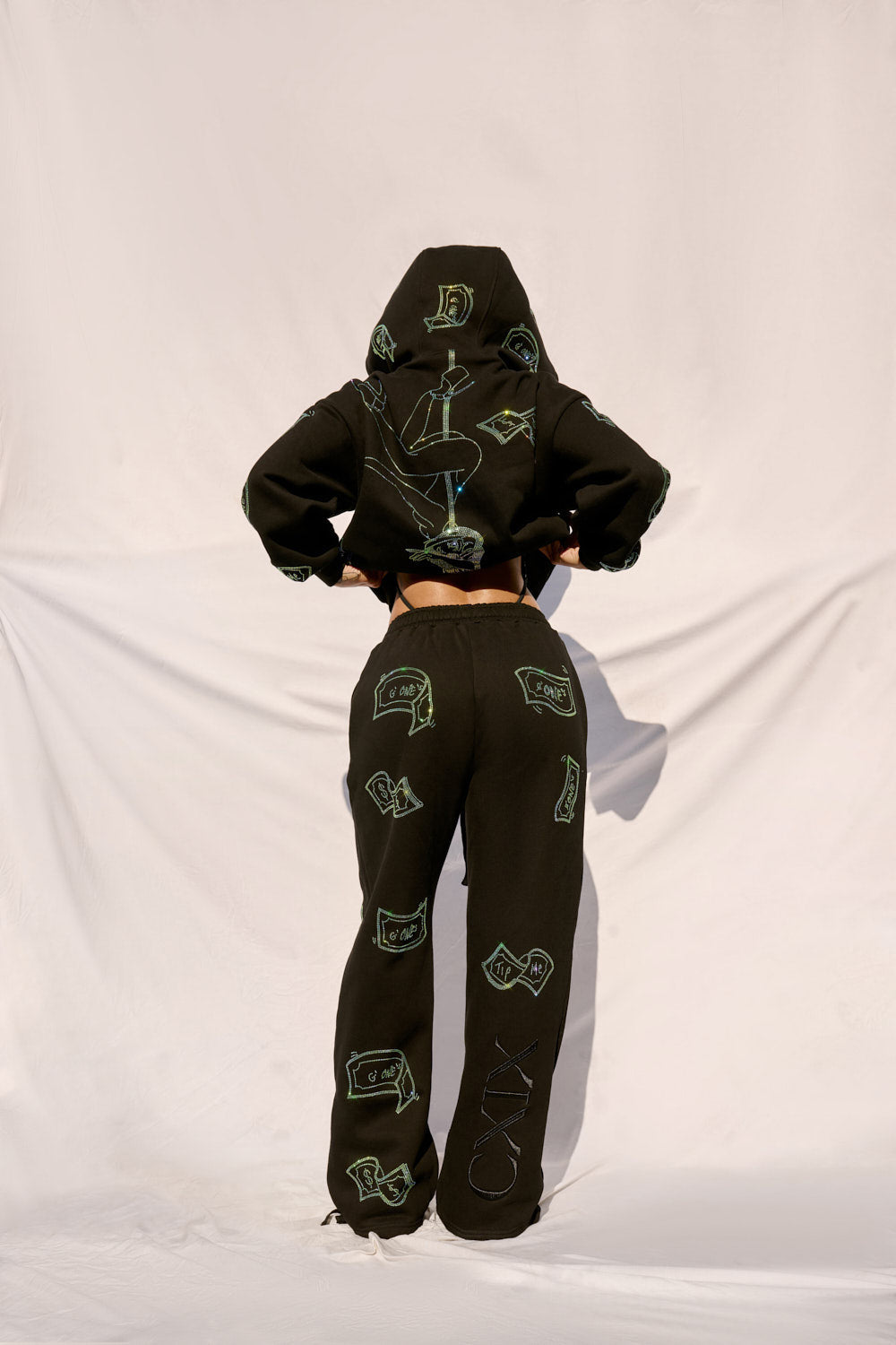 Anime Pole Dancer Zip Up Hoodie - Love of Hustlers Iridescent Blue / Green Sparkle
