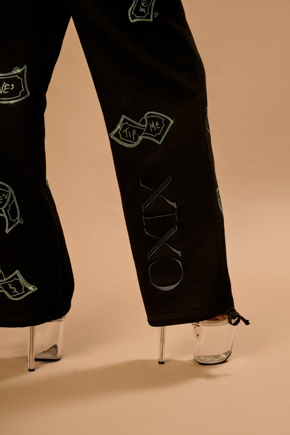 Anime Pole Dancer Wide Leg Sweatpants - Love of Hustlers Iridescent Blue / Green Sparkle