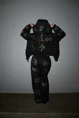 Anime Pole Dancer Wide Leg Sweatpants - Love of Hustlers Iridescent Blue / Green Sparkle