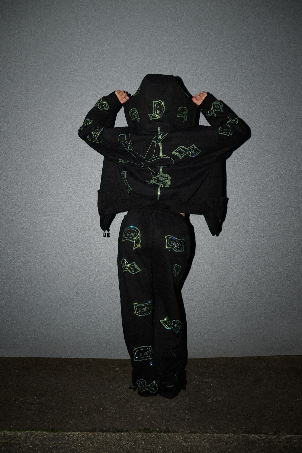 Anime Pole Dancer Wide Leg Sweatpants - Love of Hustlers Iridescent Blue / Green Sparkle