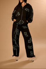 Anime Pole Dancer Wide Leg Sweatpants - Love of Hustlers Iridescent Blue / Green Sparkle