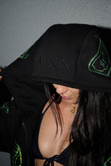 Anime Pole Dancer Zip Up Hoodie - Love of Hustlers Iridescent Blue / Green Sparkle
