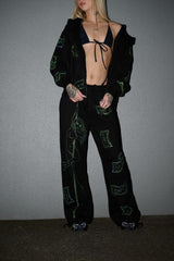 Anime Pole Dancer Zip Up Hoodie - Love of Hustlers Iridescent Blue / Green Sparkle