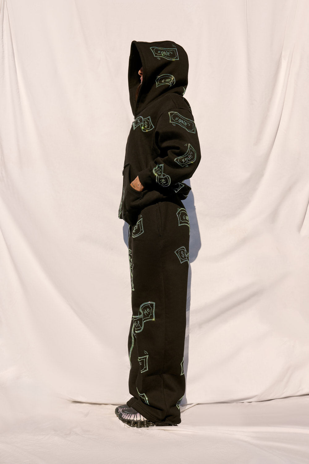 Anime Pole Dancer Wide Leg Sweatpants - Love of Hustlers Iridescent Blue / Green Sparkle