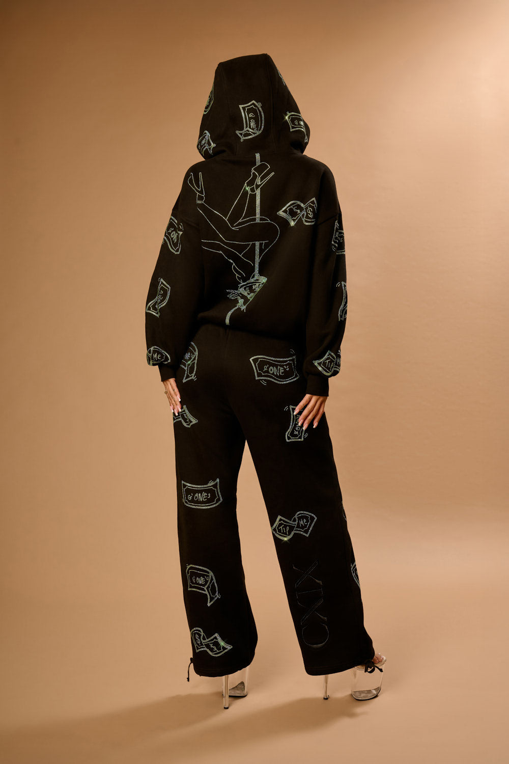 Anime Pole Dancer Zip Up Hoodie - Love of Hustlers Iridescent Blue / Green Sparkle