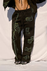 Anime Pole Dancer Wide Leg Sweatpants - Love of Hustlers Iridescent Blue / Green Sparkle