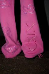 Anime Pole Dancer Wide Leg Sweatpants - Love of Hustlers Pink Sparkle