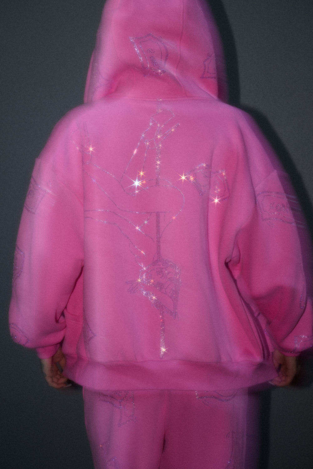 Anime Pole Dancer Zip Up Hoodie - Love of Hustlers Pink Sparkle