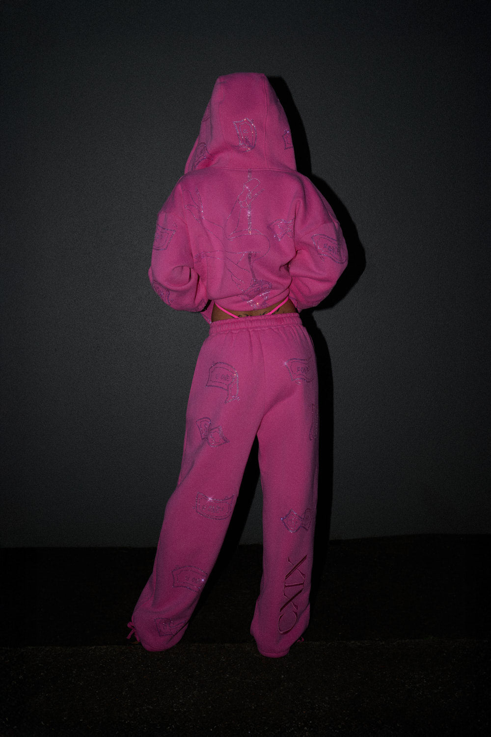 Anime Pole Dancer Zip Up Hoodie - Love of Hustlers Pink Sparkle
