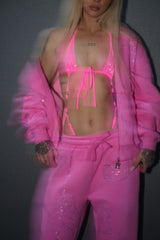Anime Pole Dancer Zip Up Hoodie - Love of Hustlers Pink Sparkle