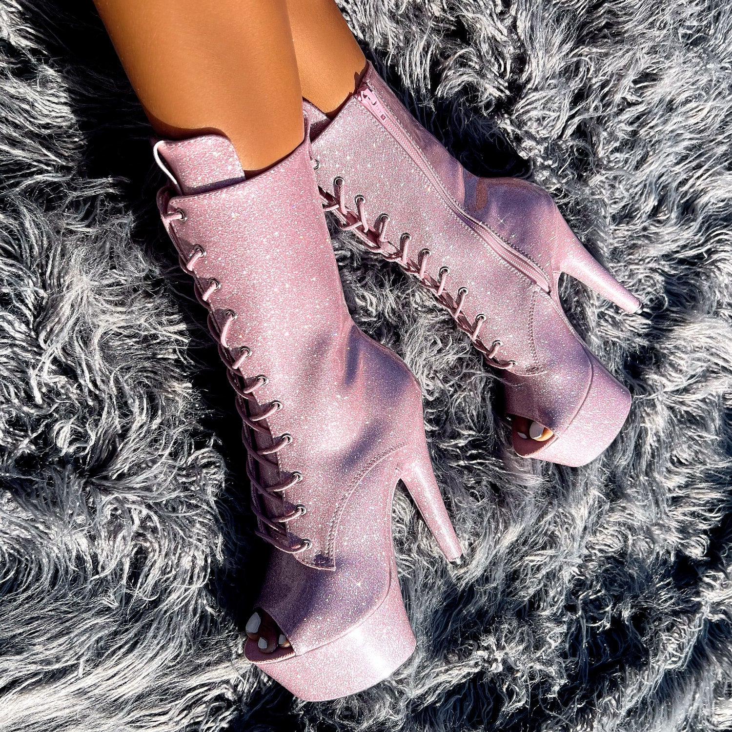 The Glitterati Open Toe Boot - Sugar Baby - 7 INCH, stripper shoe, stripper heel, pole heel, not a pleaser, platform, dancer, pole dance, floor work