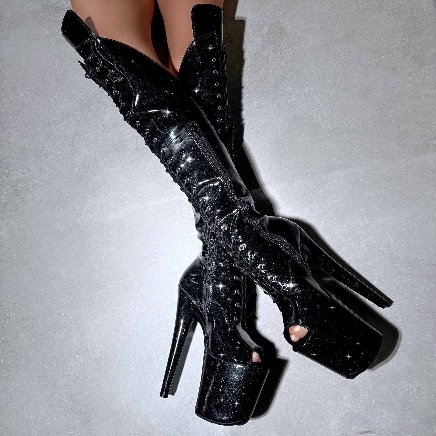 Sin City Open Toe Over Knee Boot - 8 INCH