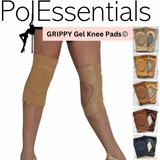 PolEssentials Grippy Gel Knee Pads, in Tan shade, close up and on a dancer