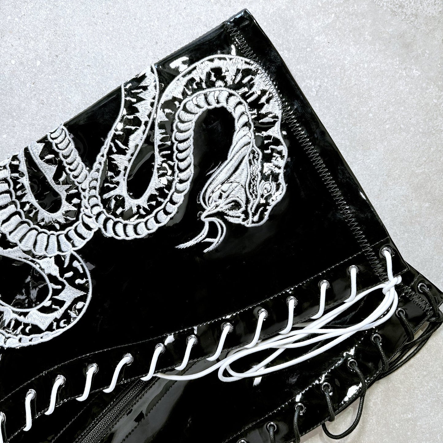 Viper Boot Black with White Thigh High - 8INCH