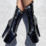 Country Cowgirl Boot - Black with White - 8INCH