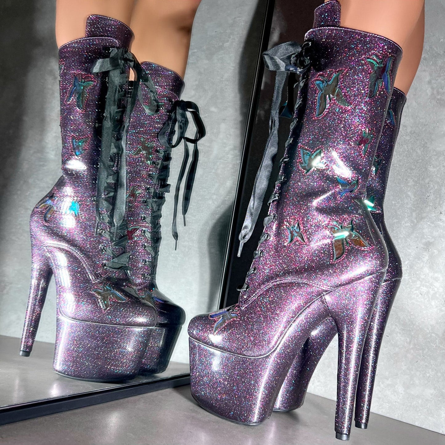 The Glitterati Butterfly Wide Fit  Boot - Mystical Purple - 7INCH