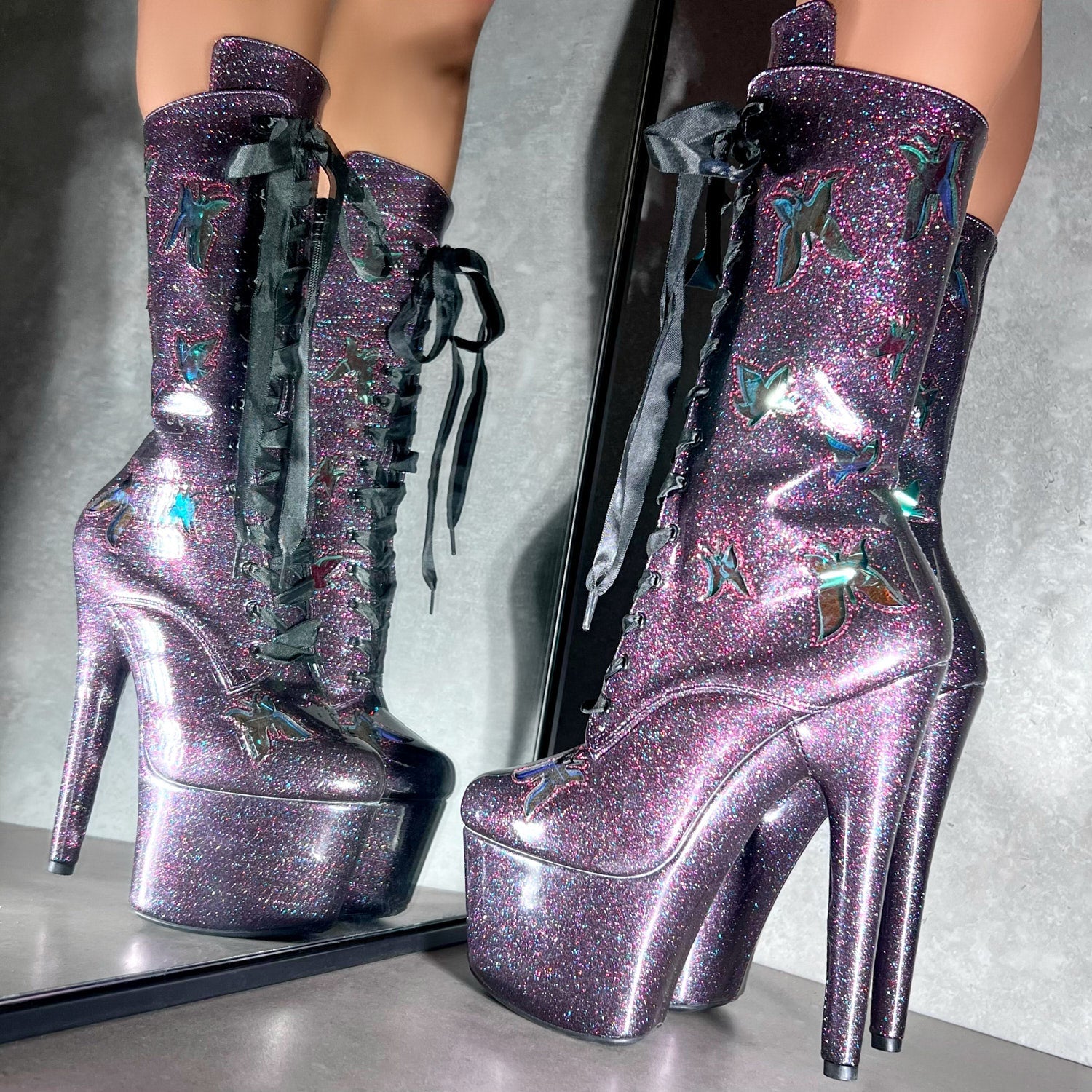 The Glitterati Butterfly Wide Fit  Boot - Mystical Purple - 7INCH