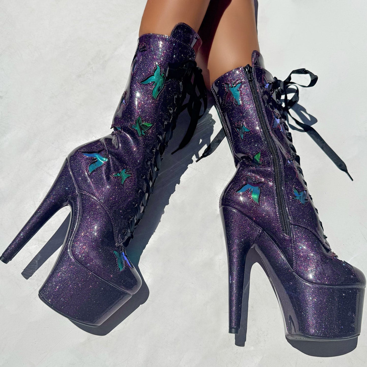 The Glitterati Butterfly Wide Fit  Boot - Mystical Purple - 7INCH