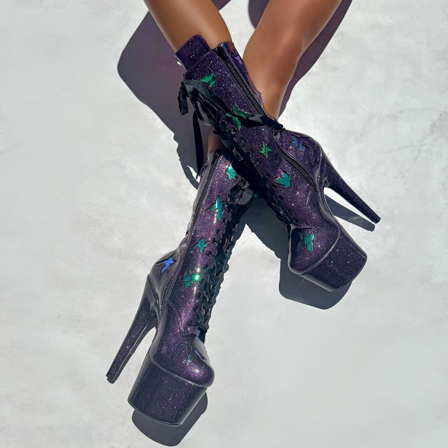 The Glitterati Butterfly Wide Fit  Boot - Mystical Purple - 7INCH