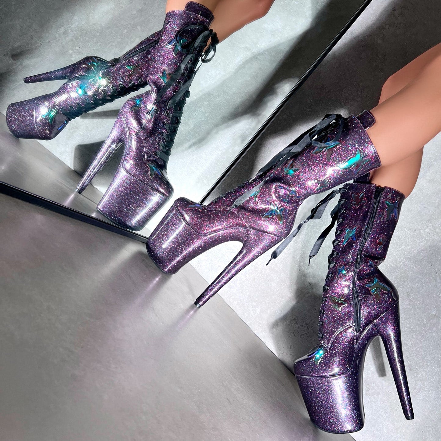 The Glitterati Butterfly Boot - Mystical Purple - 8INCH