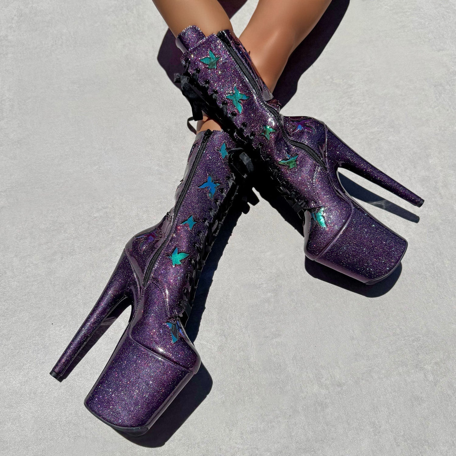 The Glitterati Butterfly Wide Fit  Boot - Mystical Purple - 8INCH