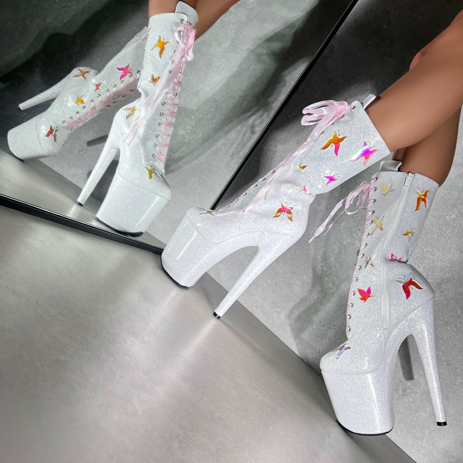 The Glitterati Butterfly Boot - Snow Kween - 8INCH