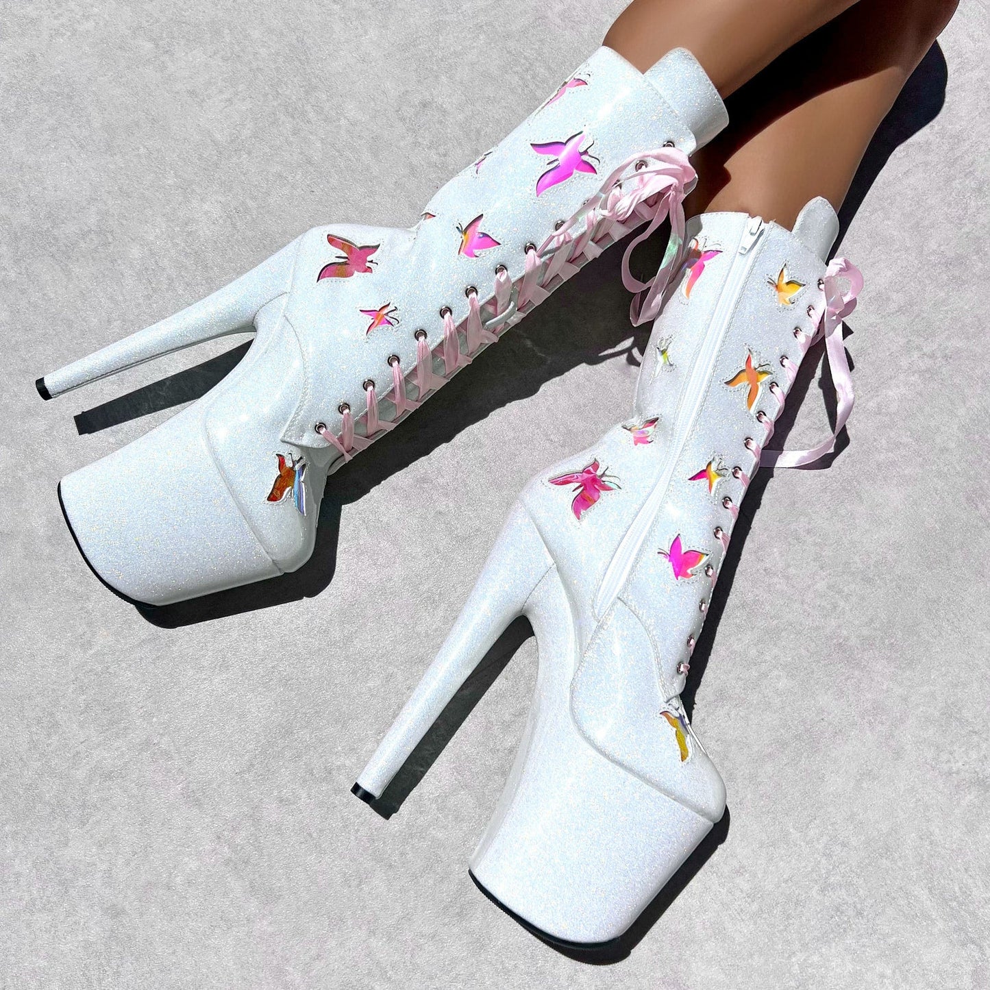 The Glitterati Butterfly Wide Fit  Boot - Snow Kween - 8INCH