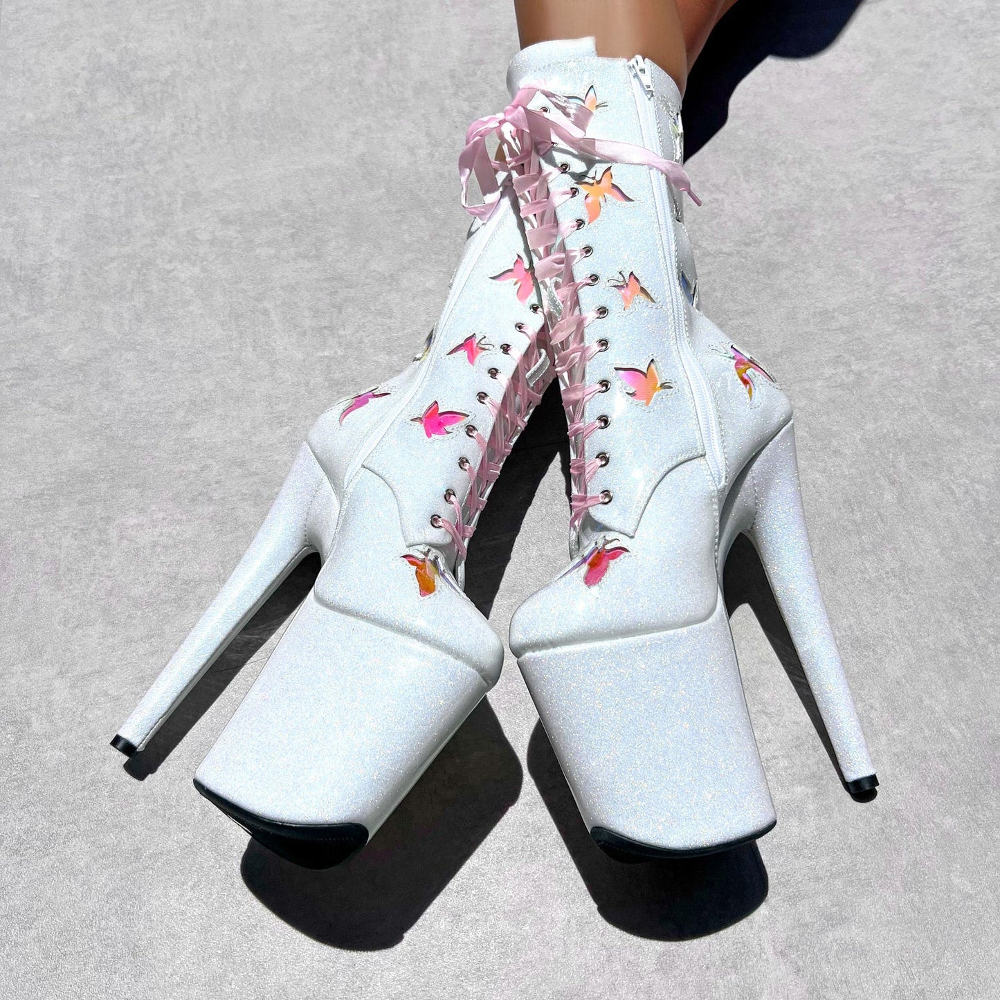 The Glitterati Butterfly Boot - Snow Kween - 8INCH