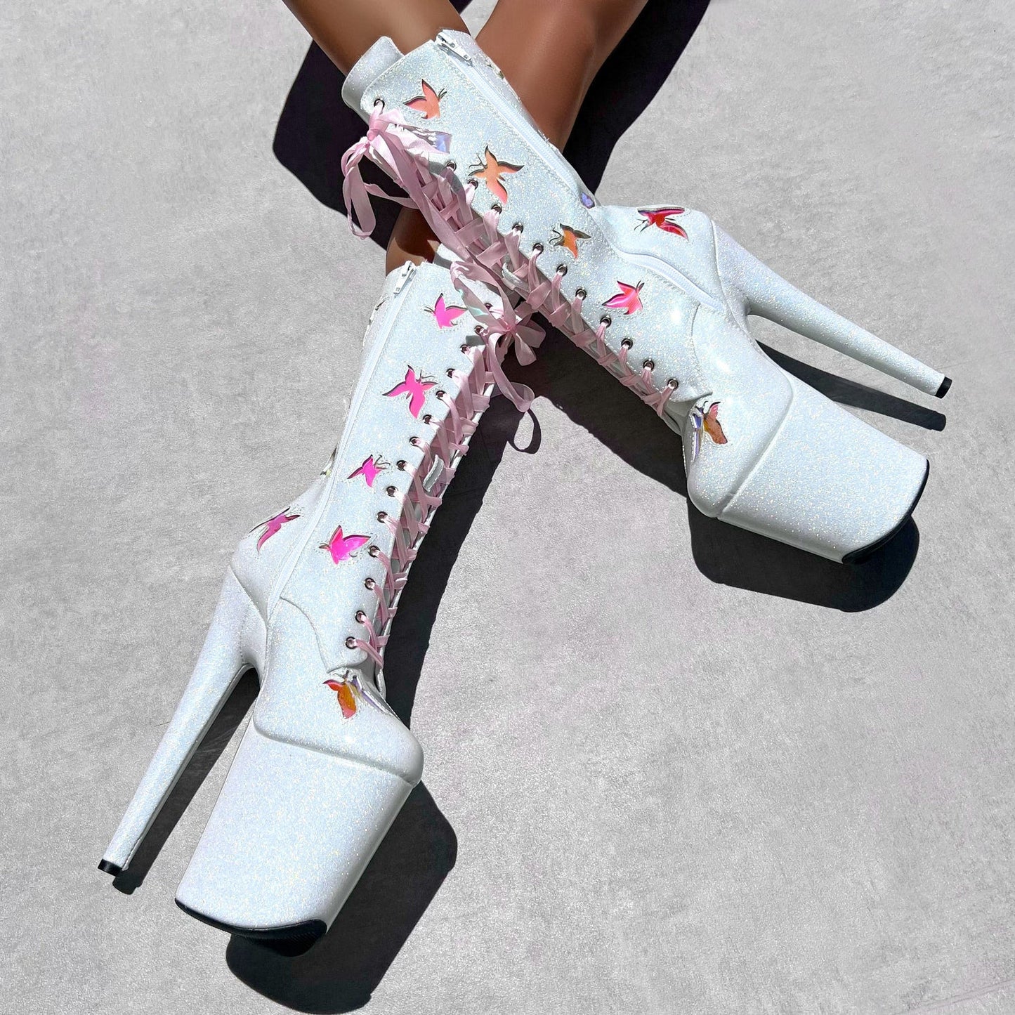 The Glitterati Butterfly Wide Fit  Boot - Snow Kween - 8INCH