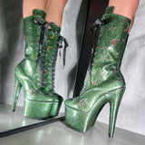 The Glitterati Cosmic Boot - Emerald Sparkle - 7INCH