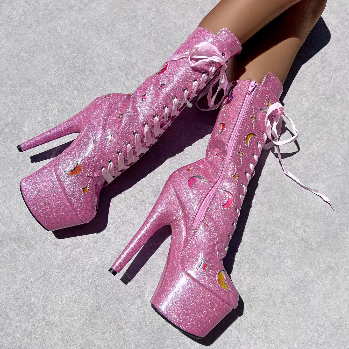 The Glitterati Cosmic Wide Fit Boot - Pink Sparkle - 7INCH